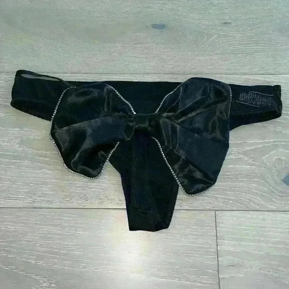 Victoria's Secret Other - Victoria's Secret Big Bow Satin rhinestone Thong Panty sz XL black
